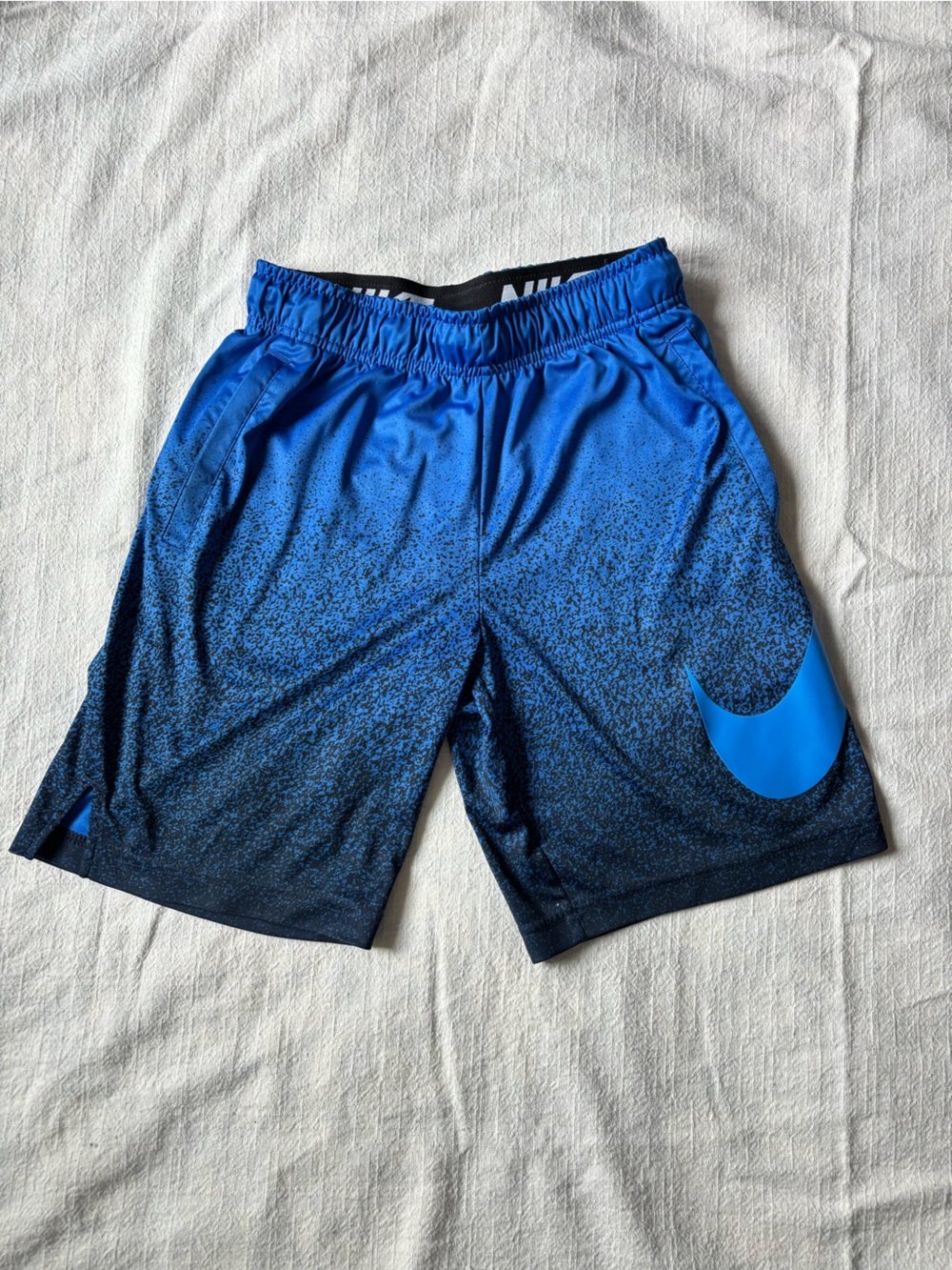 Nike Boys Blue Gradient Drifit Performance Shorts with Swoosh M